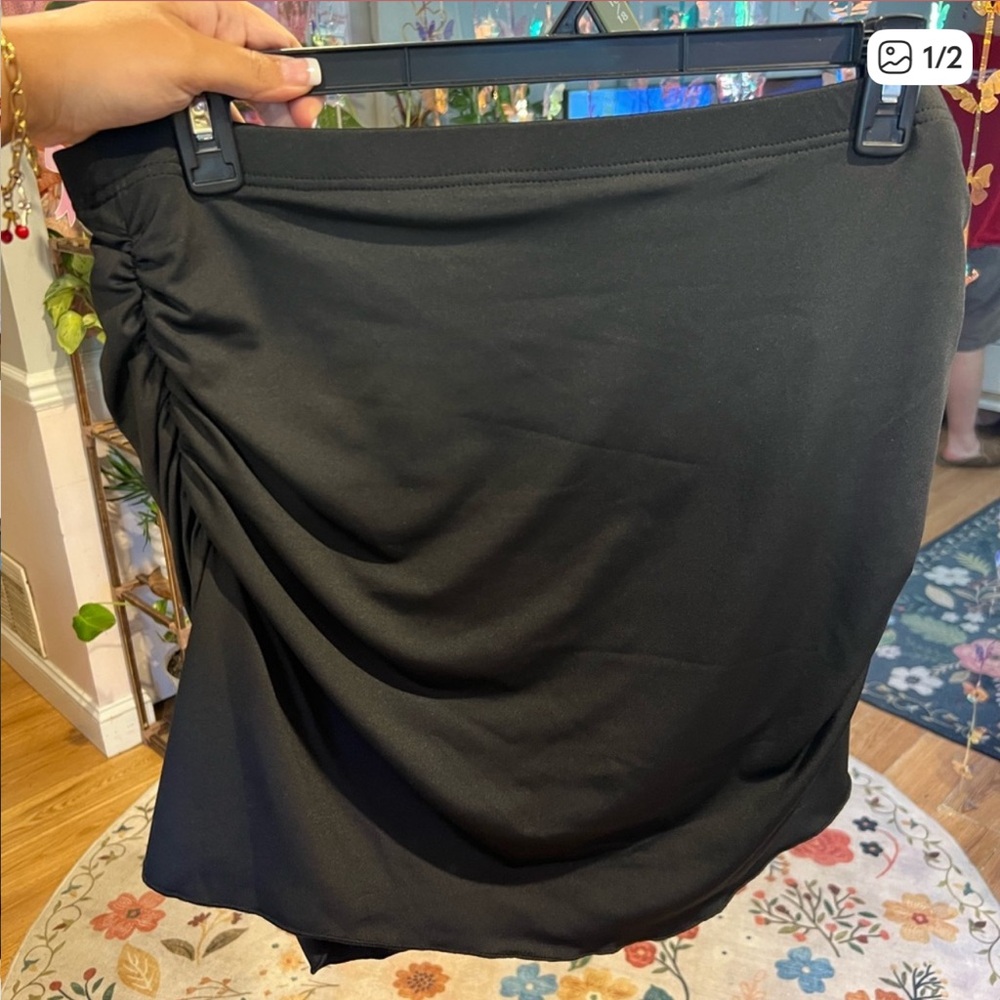 Plus Size Black Ruched Bodycon Mini Skirt Y2K Curve 1X